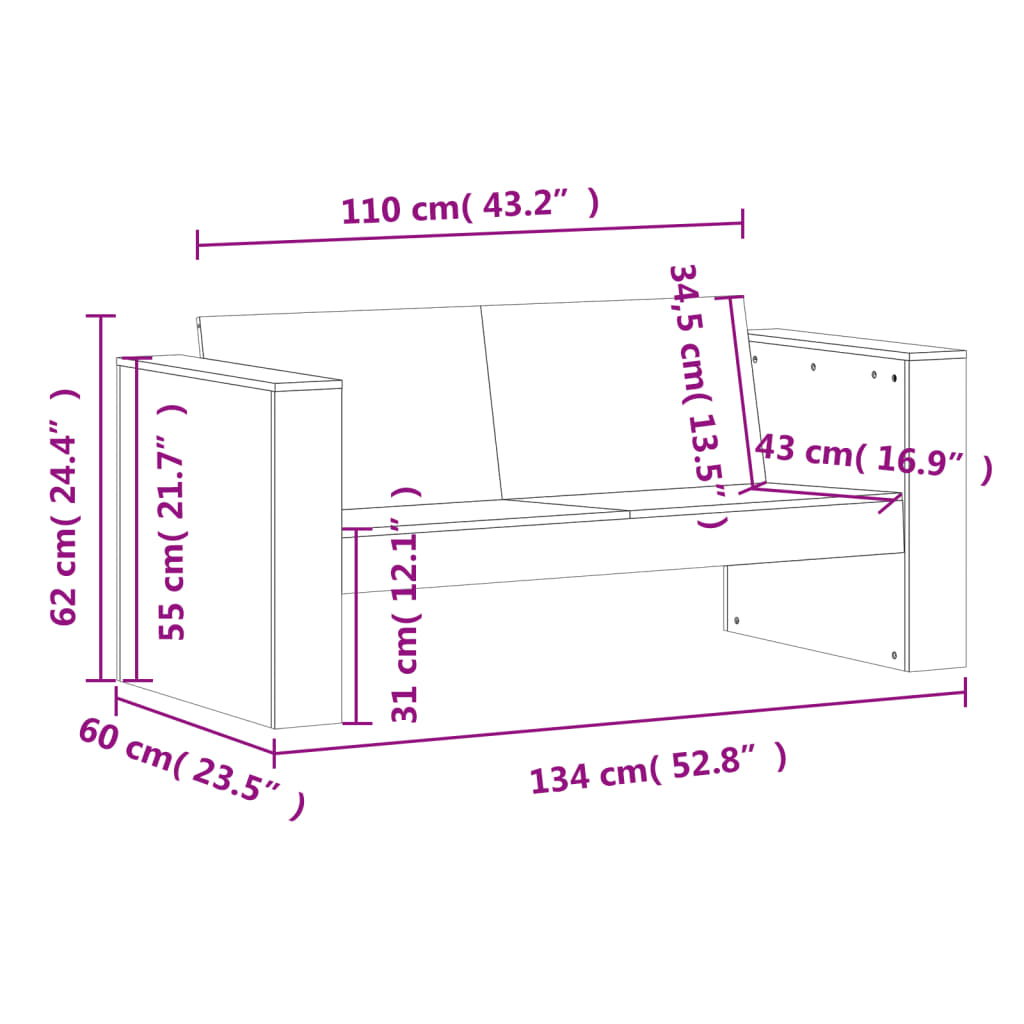 Trädgårdssoffa 2-sits 134x60x62 cm massivt douglasträ