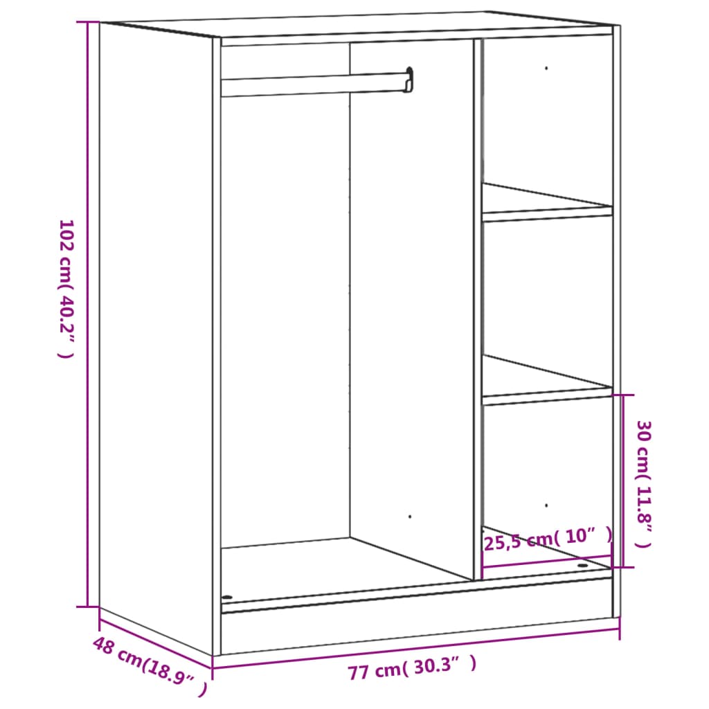 Garderob brun ek 77x48x102 cm konstruerat trä