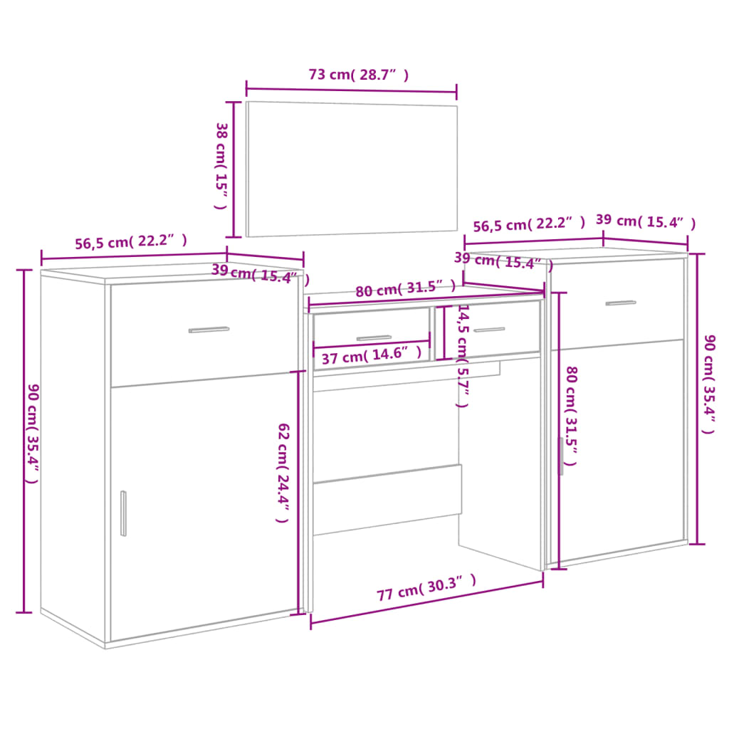 Sminkbord 4 delar brun ek konstruerat tr4