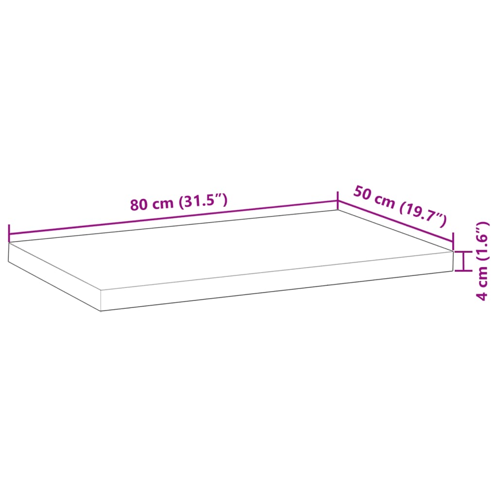 Bänkskiva för badrum obehandlad 80x50x4 cm massivt akaciaträ