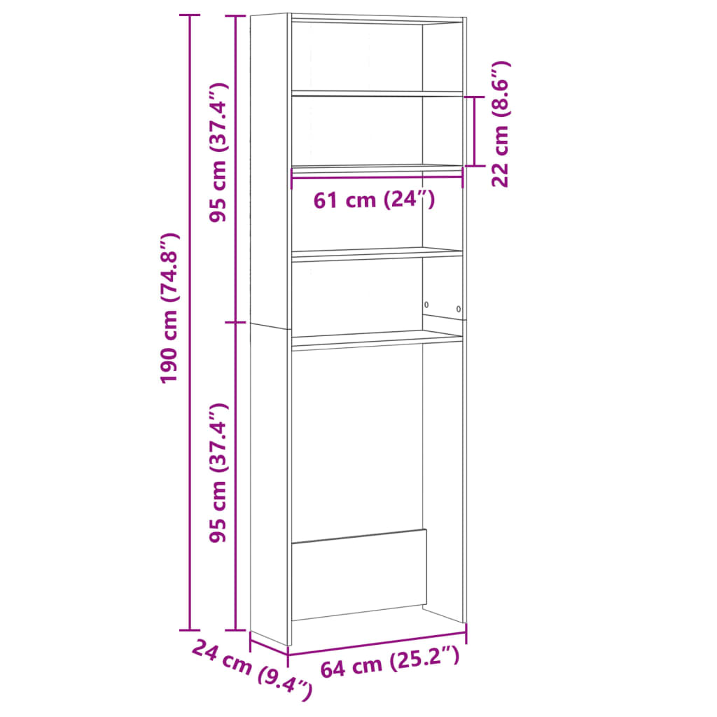 Tvättmaskinsskåp sonoma-ek 64x24x190 cm konstruerat trä