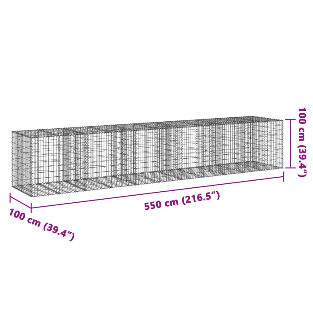 Gabionkorg med skydd 550x100x100 cm galvaniserat järn