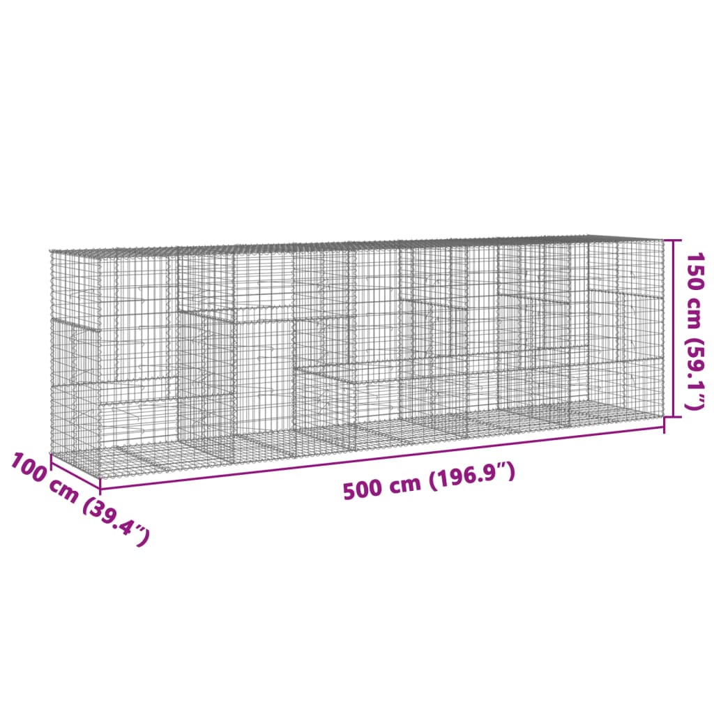 Gabionkorg med skydd 500x100x150 cm galvaniserat järn