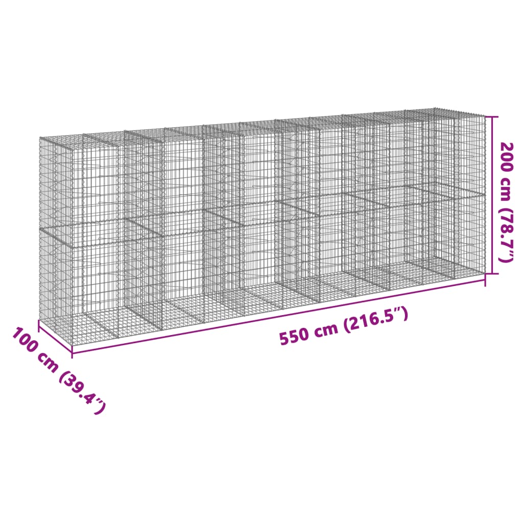 Gabionkorg med skydd 550x100x200 cm galvaniserat järn