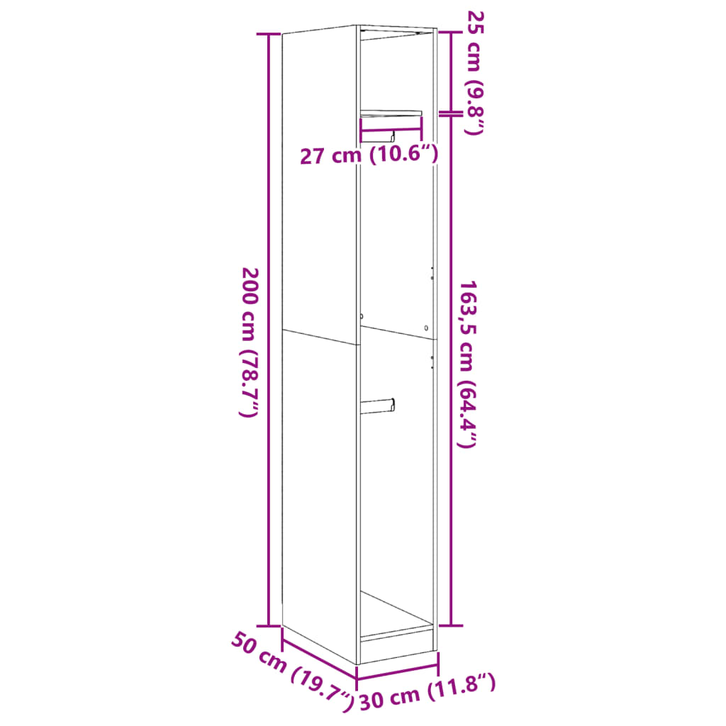 Garderob vit 30x50x200 cm konstruerat trä