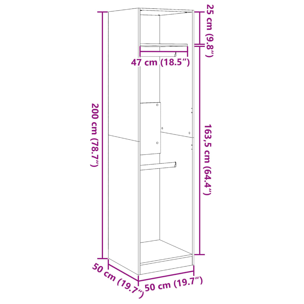 Garderob svart 50x50x200 cm konstruerat trä