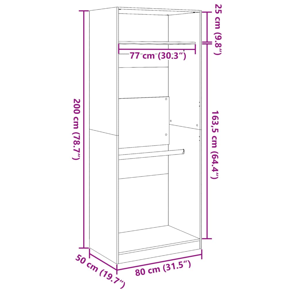 Garderob rökfärgad ek 80x50x200 cm konstruerat trä