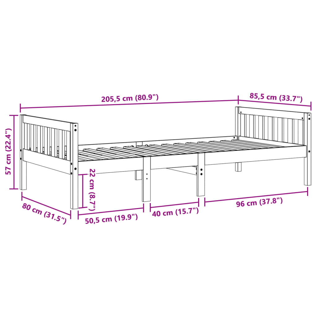 Barnsäng utan madrass 80x200 cm massiv furu