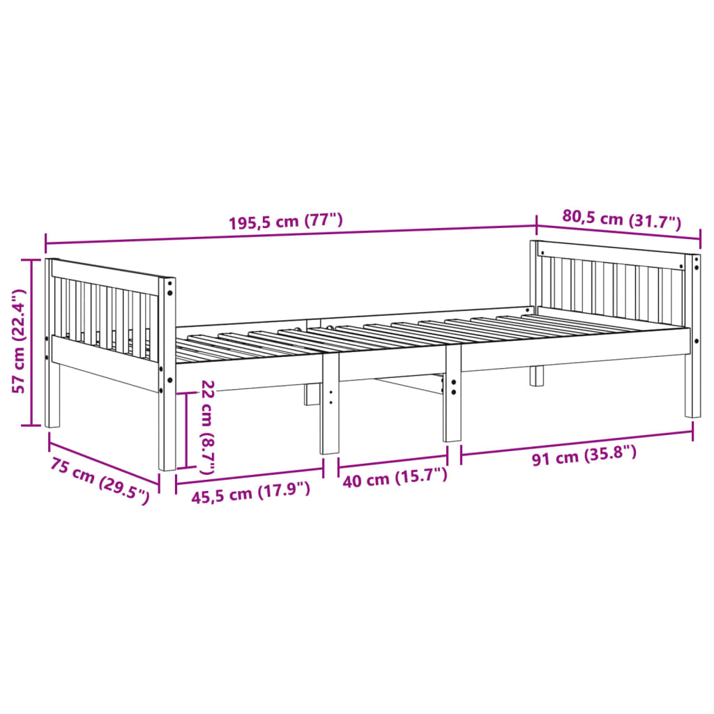 Barnsäng utan madrass vaxbrun 75x190 cm massiv furu