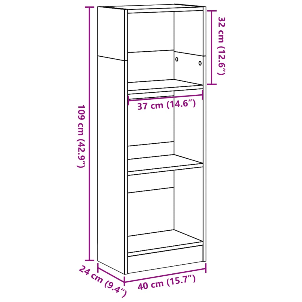 Bokhylla ek 40x24x109 cm konstruerat trä