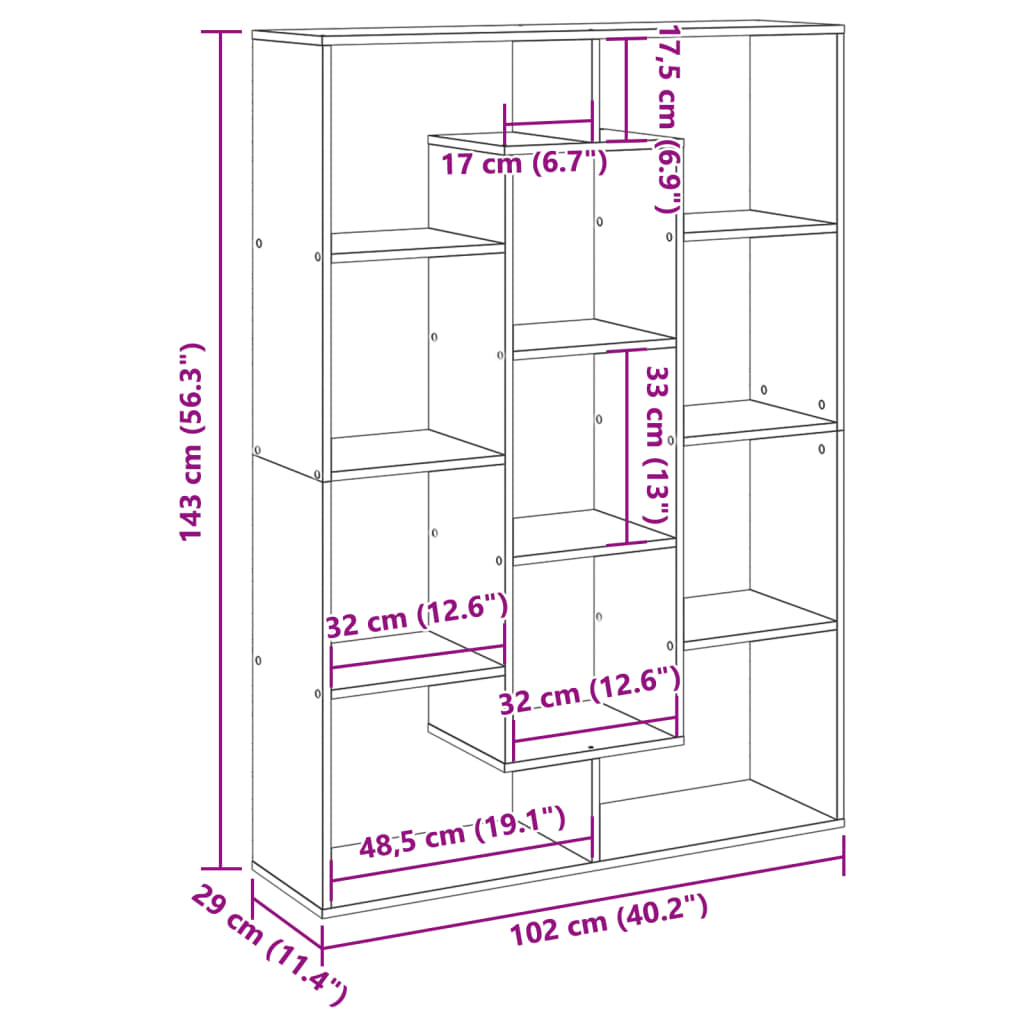 Bokhylla vit 102x29x143 cm konstruerat trä