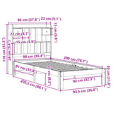 Säng med bokhylla utan madrass vit 90x200cm massiv furu