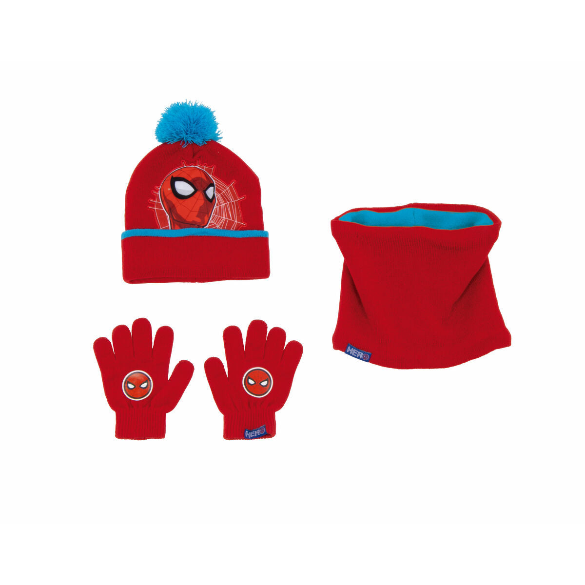 Hat, Gloves and Neck Warmer Spider-Man Great power Blå Röd